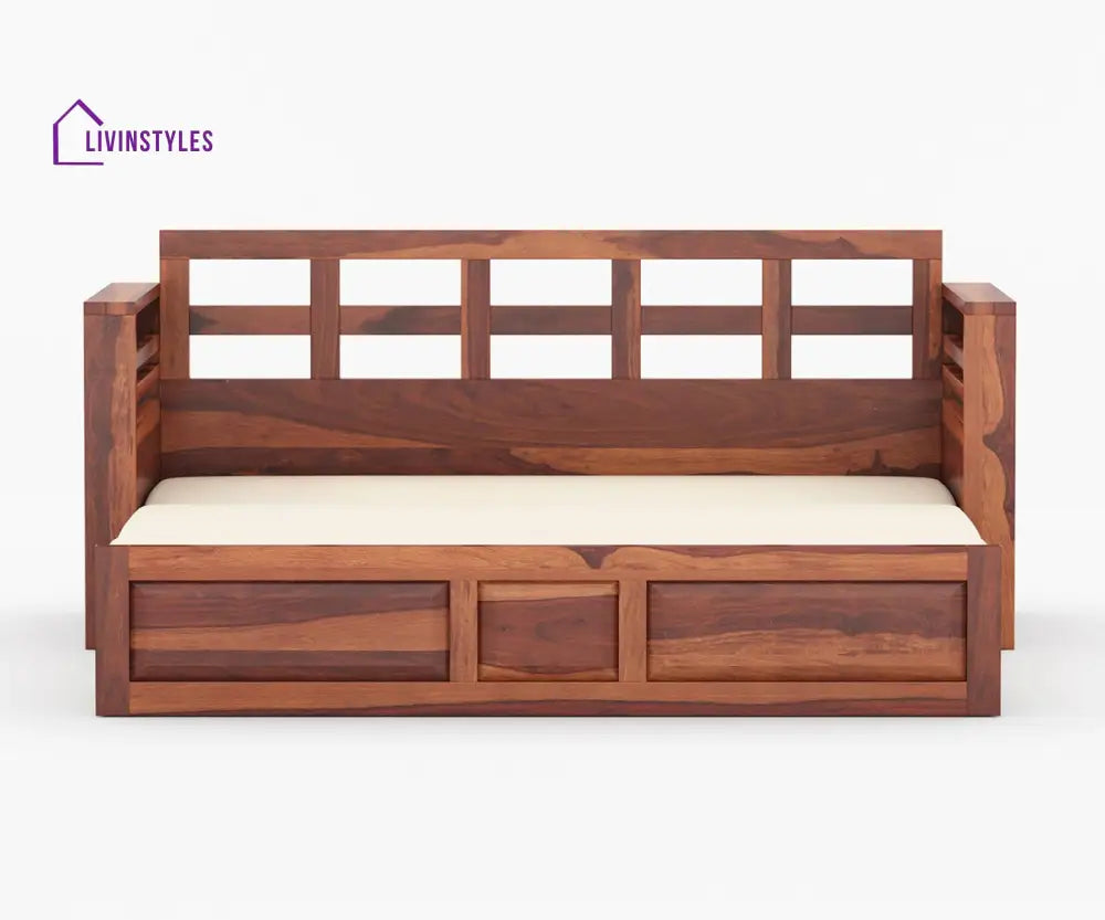 Artem Solid Wood Sheesham Sofa Cum Bed | Solid Wood Sofa Come Bed (Honey Finish)