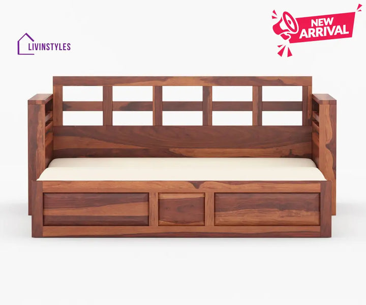 Artem Solid Wood Sheesham Sofa Cum Bed | Solid Wood Sofa Come Bed (Honey Finish)