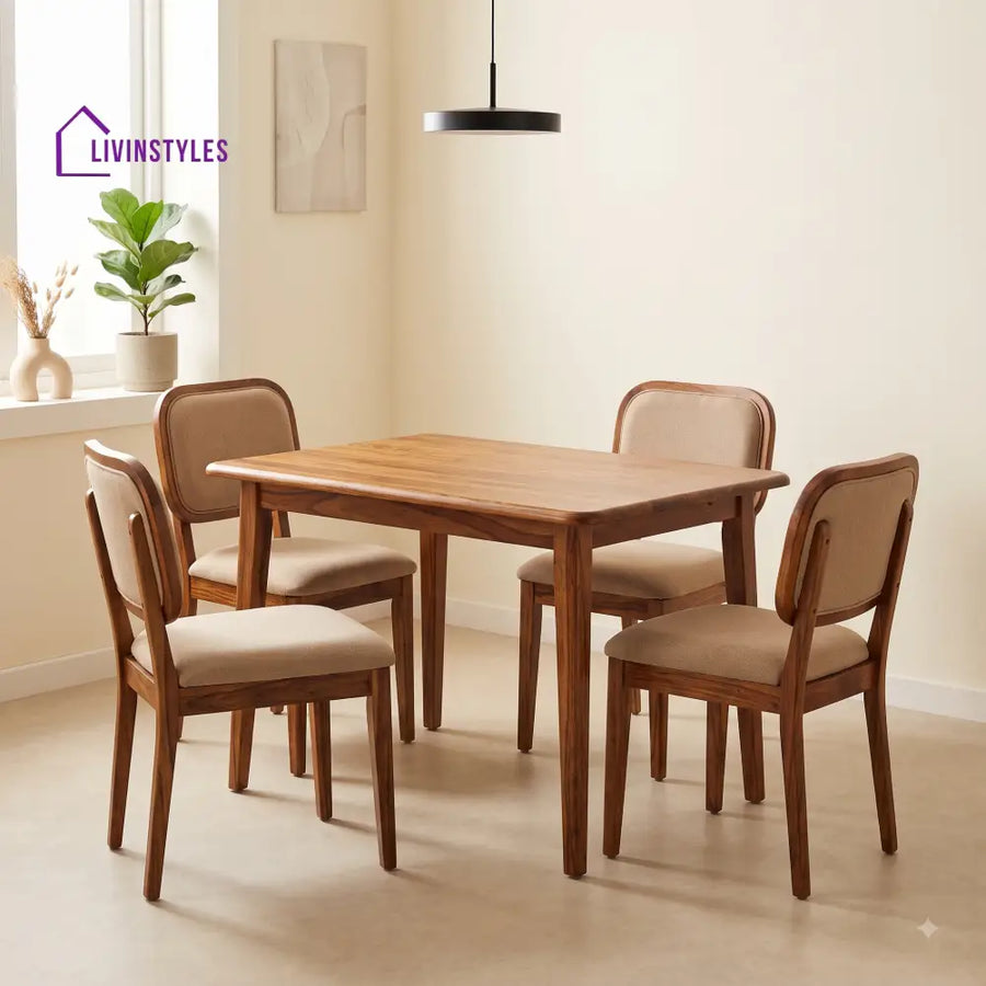 Arthur Premium Solid Wood 4 Seater Dining Table Set