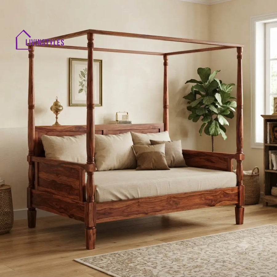 Arthur Wooden Divan Bed for Living Room | Solid Sheesham Wood