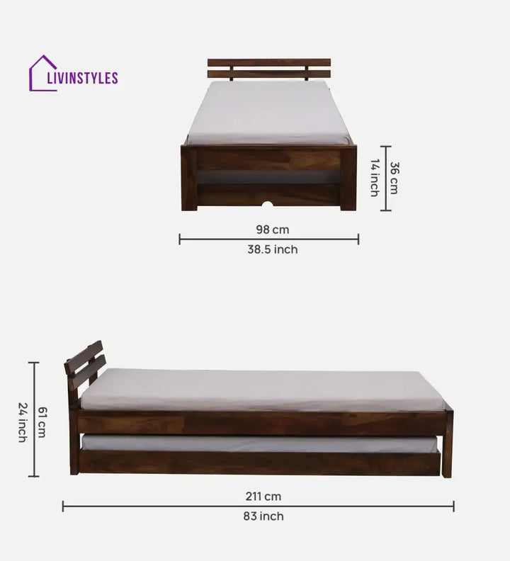 Amol Sheesham Wood Single Beds With Trundle Bedroom Furniture Sets