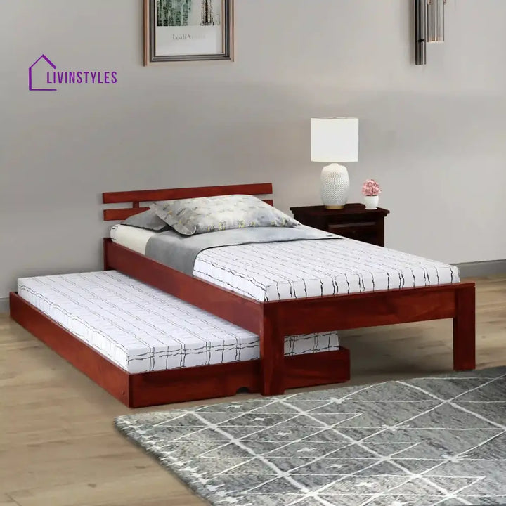 Amol Sheesham Wood Single Beds With Trundle Honey Bedroom Furniture Sets