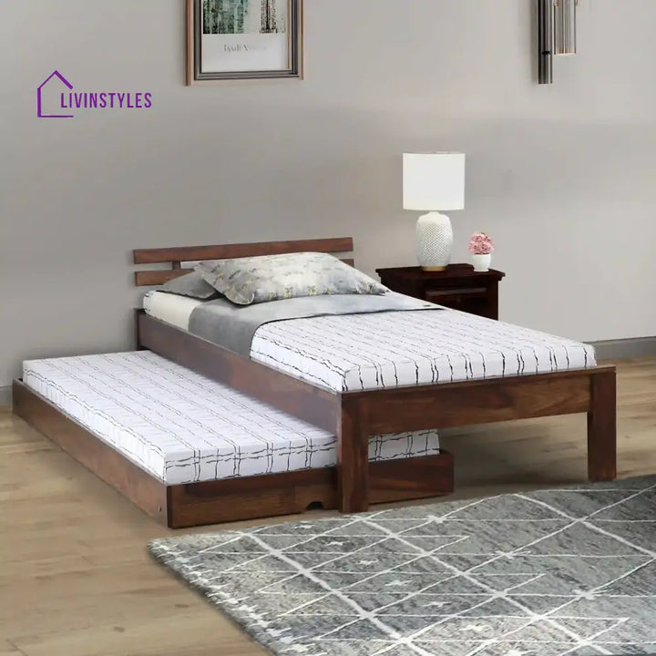 Amol Sheesham Wood Single Beds With Trundle Teak Bedroom Furniture Sets