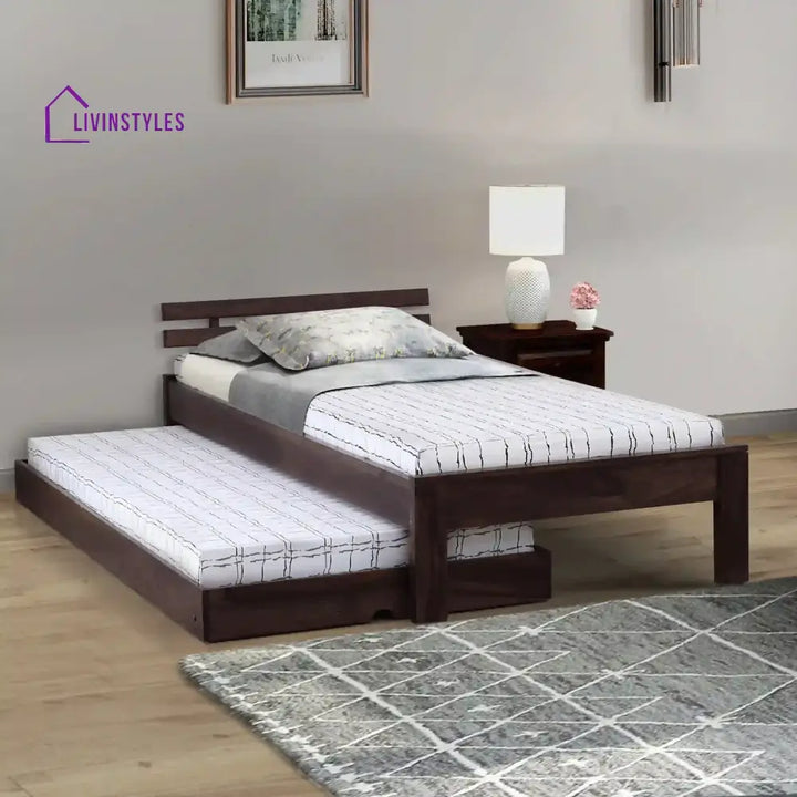 Amol Sheesham Wood Single Beds With Trundle Walnut Bedroom Furniture Sets