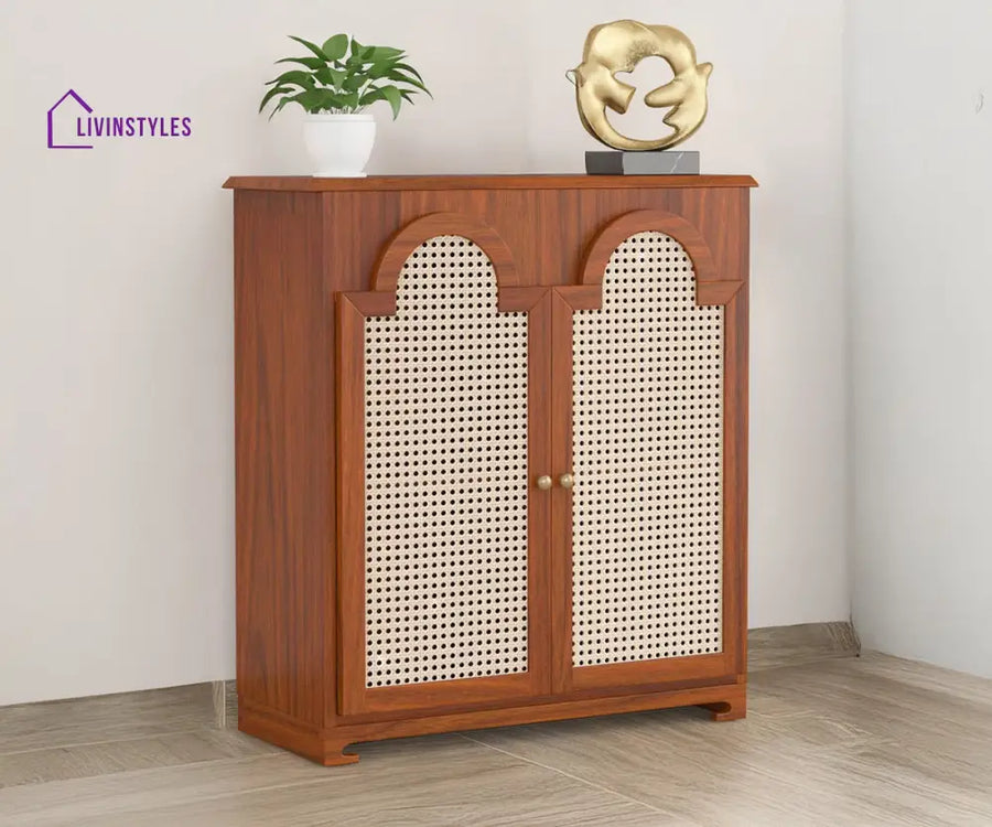 Artur Solid Wood Acacia Cane Cabinet and Sideboard (Honey Finish)