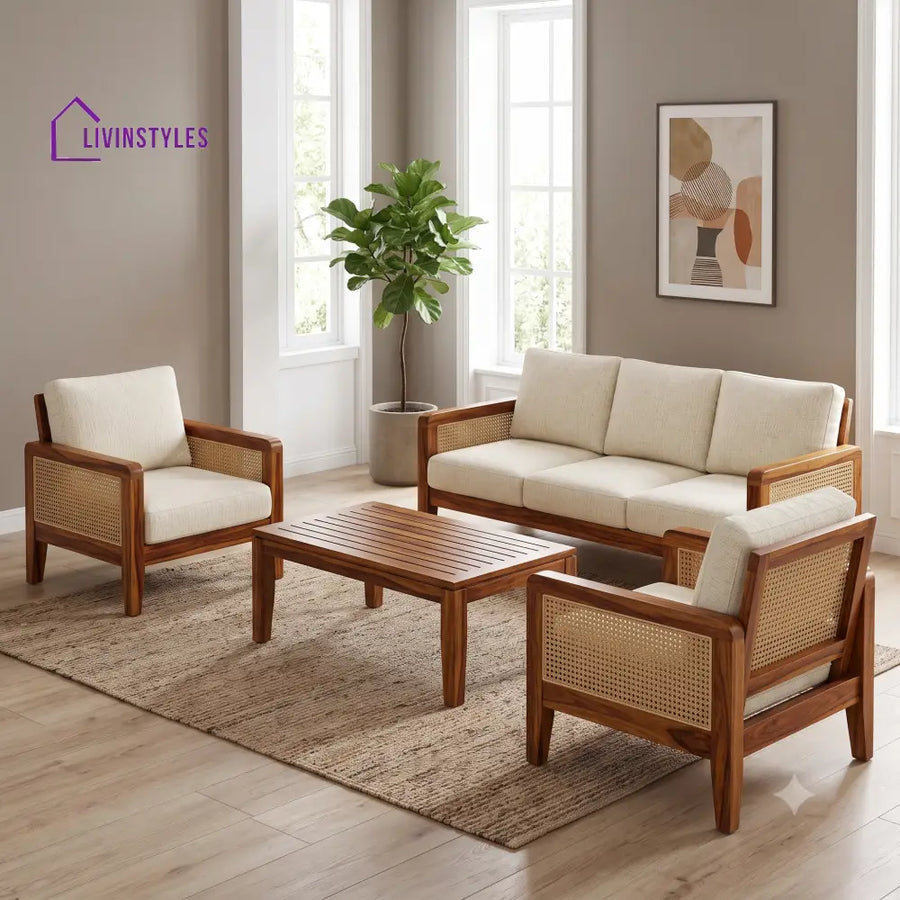 Arulmozhi Wooden Sofa Set | 3 + 1 + 1 Sheesham Wood Sofa Set for Living Room