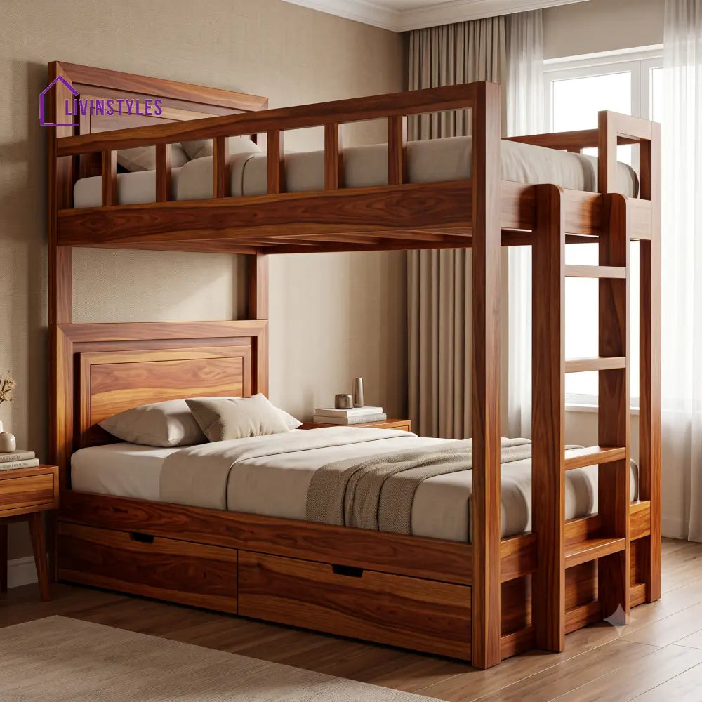 Arun Sheesham Wood Bunk Bed With Storage | Kids Bed