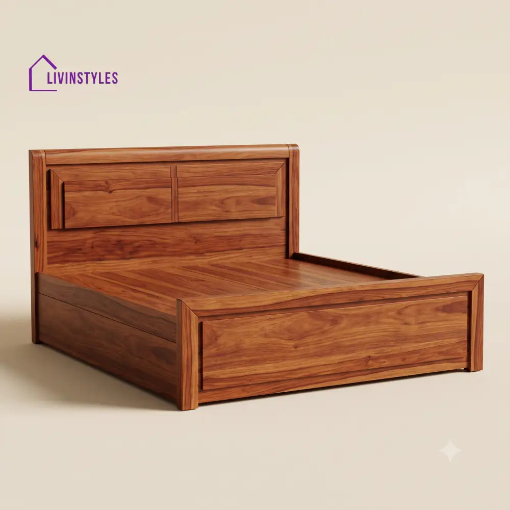 Aruna Devi Sheesham Wood Bed With Box Storage | Wooden Bed