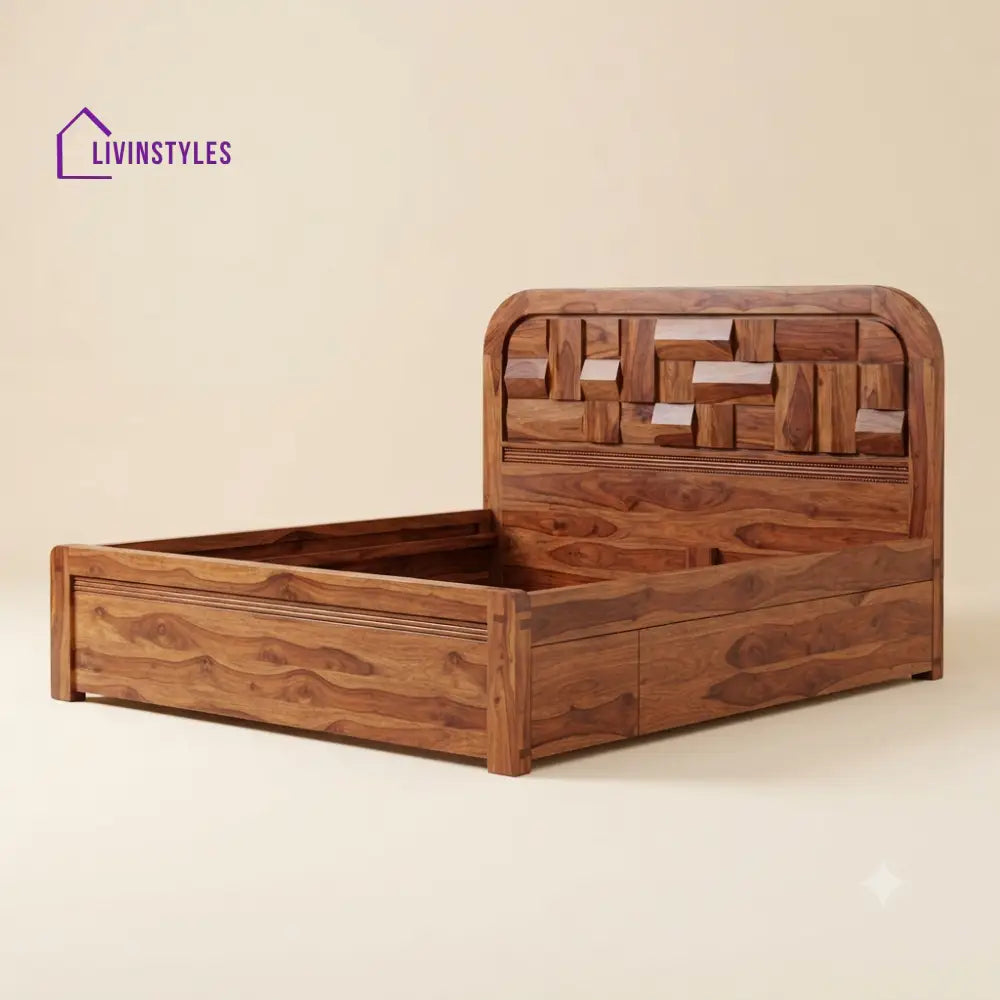 Aruna Sheesham Wood Bed With Box Storage | Wooden Bed