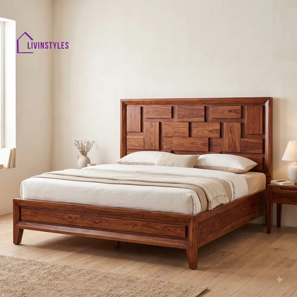 Aruna Sheesham Wood King Size Bed | Wooden Bed without Storage