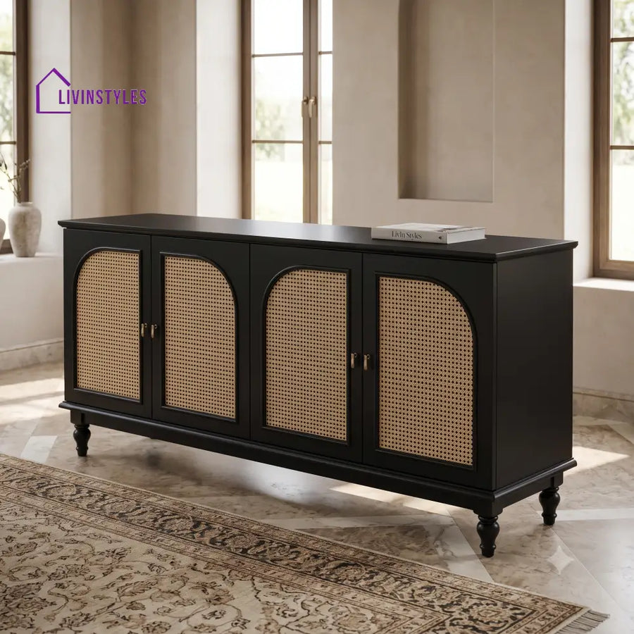 Aruna Solid Wood Sideboard and Cabinet in Black Finish