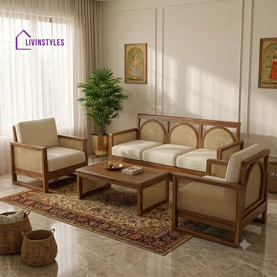 Aruna Wooden Sofa Set | 3 + 1 + 1 Sheesham Wood Sofa Set for Living Room