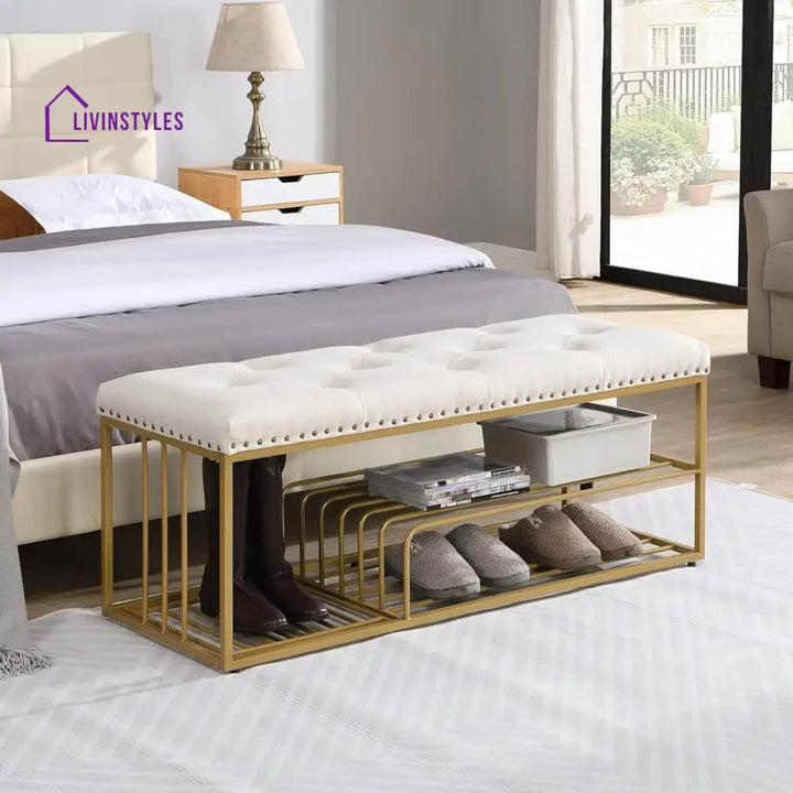 Arushi Velvet Upholstered Entryway Shoe Rack Bench With Storage Beige