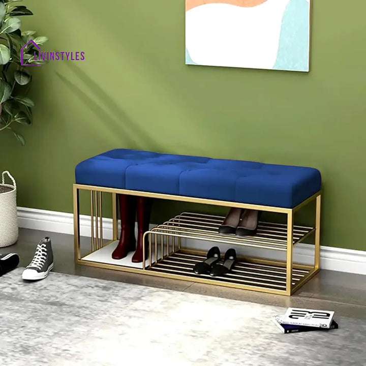 Arushi Velvet Upholstered Entryway Shoe Rack Bench With Storage Blue