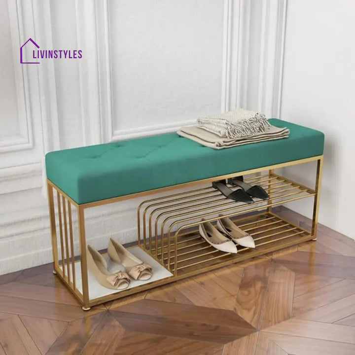 Arushi Velvet Upholstered Entryway Shoe Rack Bench With Storage Green