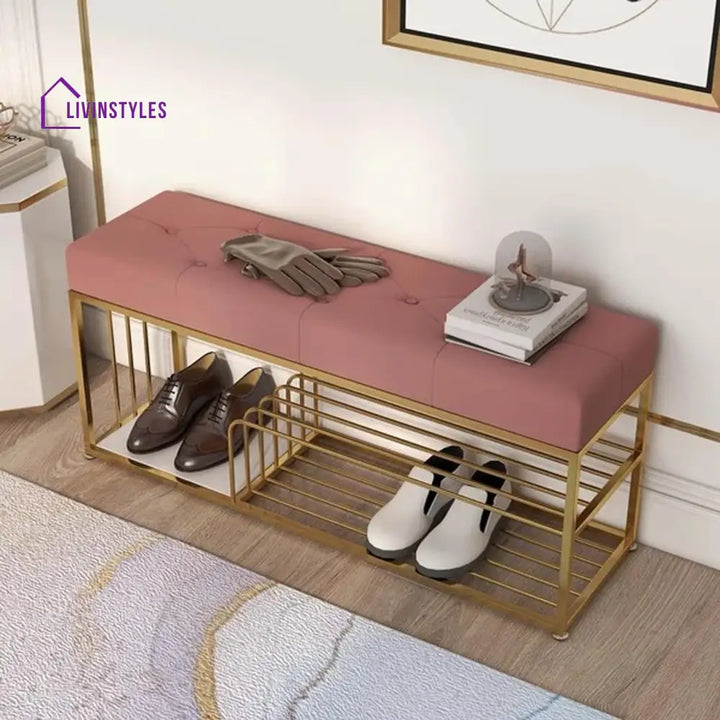 Arushi Velvet Upholstered Entryway Shoe Rack Bench With Storage Pink