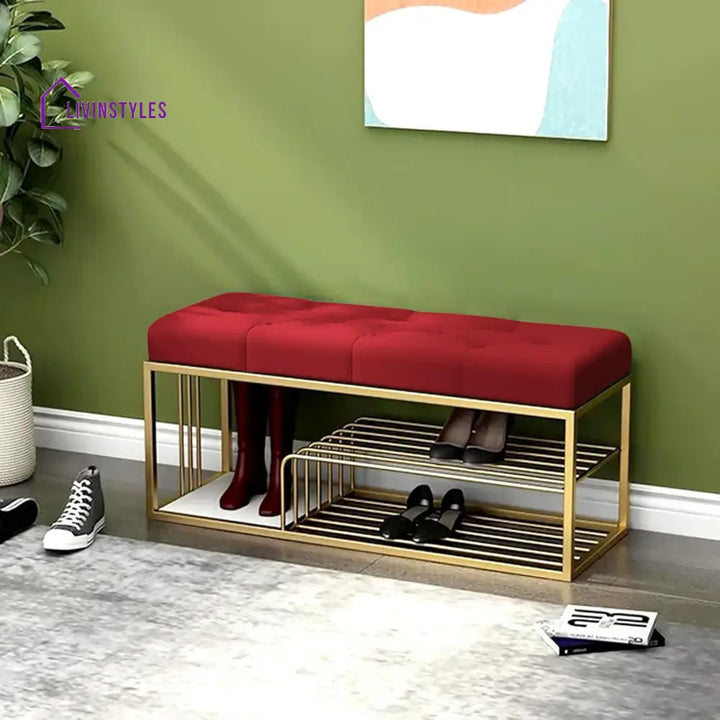 Arushi Velvet Upholstered Entryway Shoe Rack Bench With Storage Red