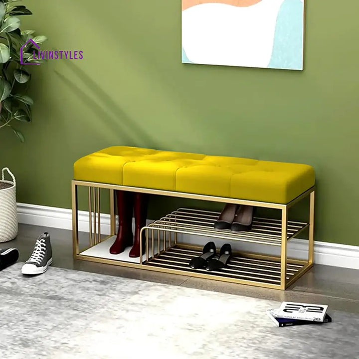 Arushi Velvet Upholstered Entryway Shoe Rack Bench With Storage Yellow
