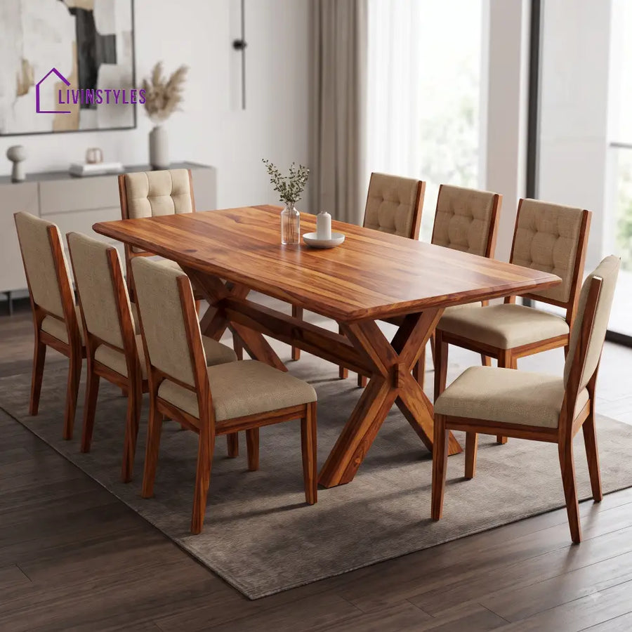 Arya Premium Solid Wood 8 Seater Dining Table Set