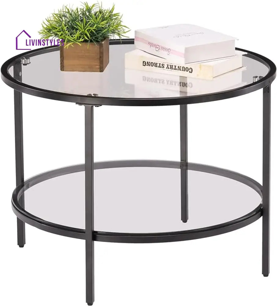 Aryan Metal Black Coffee Table With Glass Top
