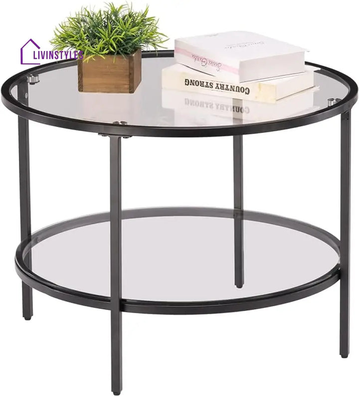 Aryan Metal Black Coffee Table With Glass Top