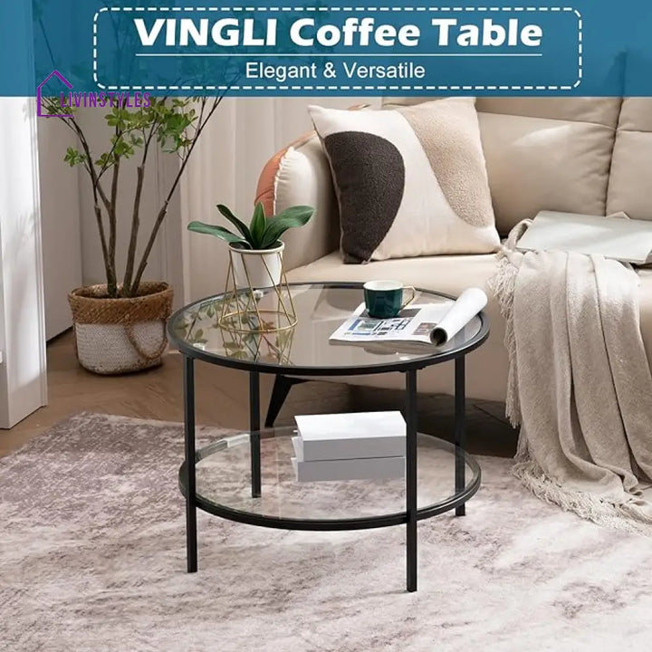 Aryan Metal Black Coffee Table With Glass Top