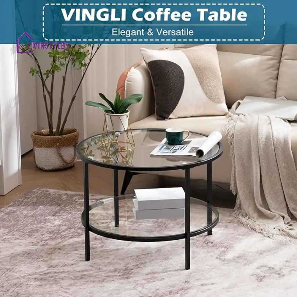 Aryan Metal Black Coffee Table With Glass Top