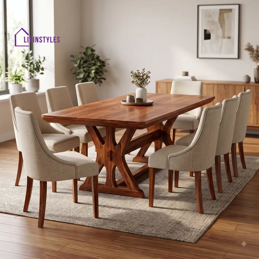 Aryan Premium Solid Wood 8 Seater Dining Table Set