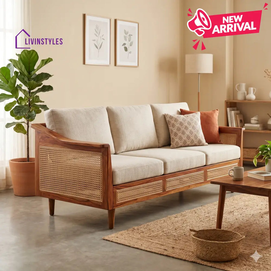 Aryan Sheesham Wood and Cane Sofa for Living Room