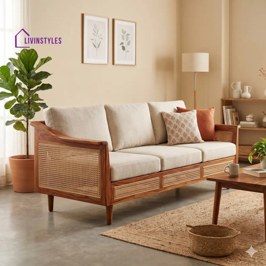 Aryan Sheesham Wood and Cane Sofa for Living Room