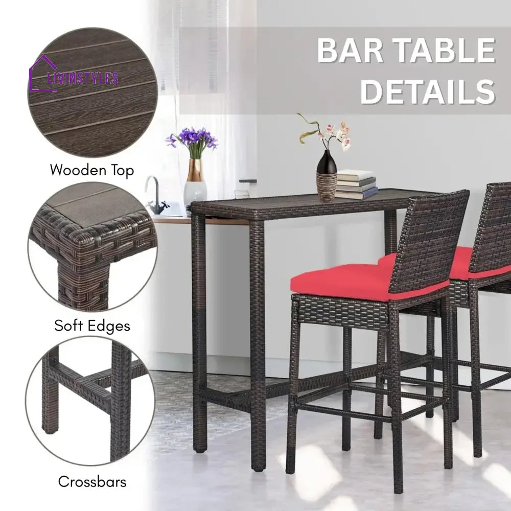 Asami All-Weather Rattan Wicker Bar Set with High-Top Outdoor Table & Chairs - Bar Set