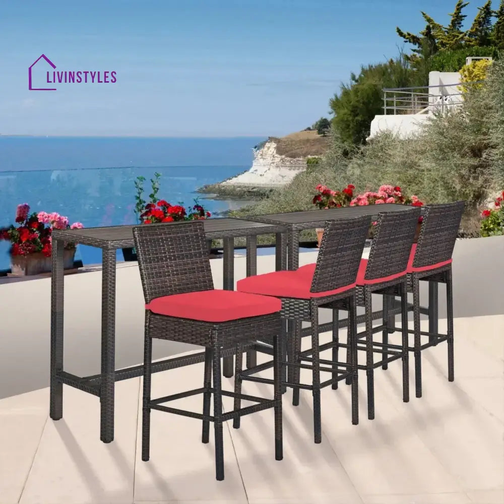 Asami All-Weather Rattan Wicker Bar Set with High-Top Outdoor Table & Chairs - Bar Set