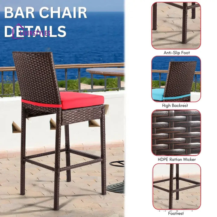 Asami All-Weather Rattan Wicker Bar Set with High-Top Outdoor Table & Chairs - Bar Set