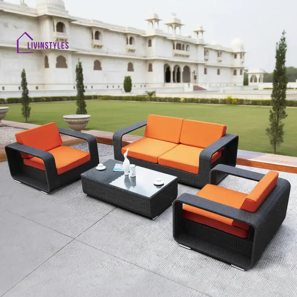 Asha 4-Piece Rattan Sectional Set (Dark Brown And Orange)