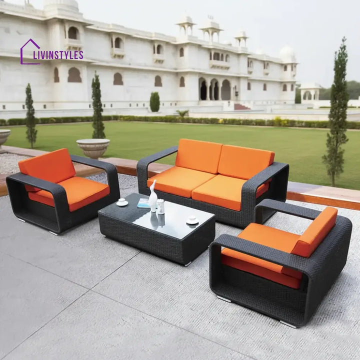 Asha 4-Piece Rattan Sectional Set (Dark Brown And Orange)