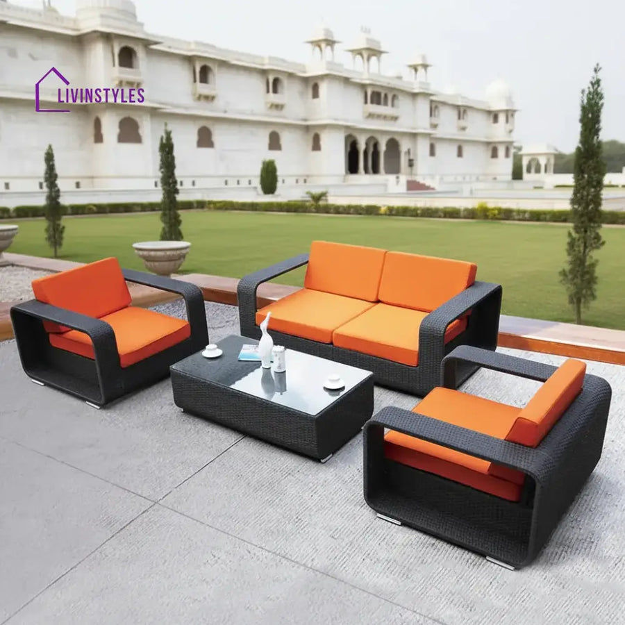 Asha 4-Piece Rattan Sectional Set (Dark Brown And Orange)