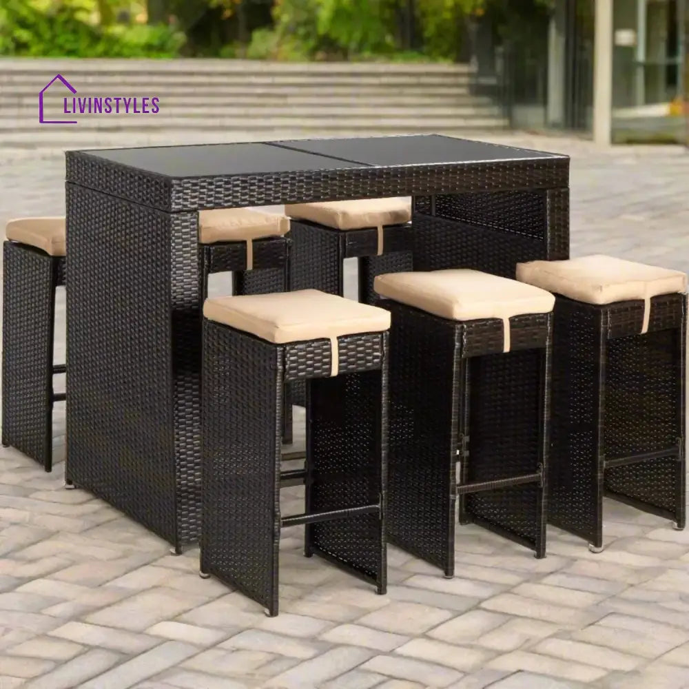 Asha 7-Piece Outdoor Rattan Wicker Bar Set with Glass Top Table - Bar Set