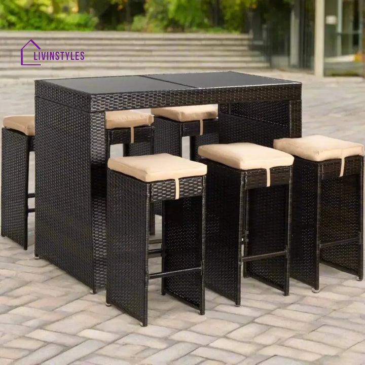 Asha 7-Piece Outdoor Rattan Wicker Bar Set with Glass Top Table - Bar Set