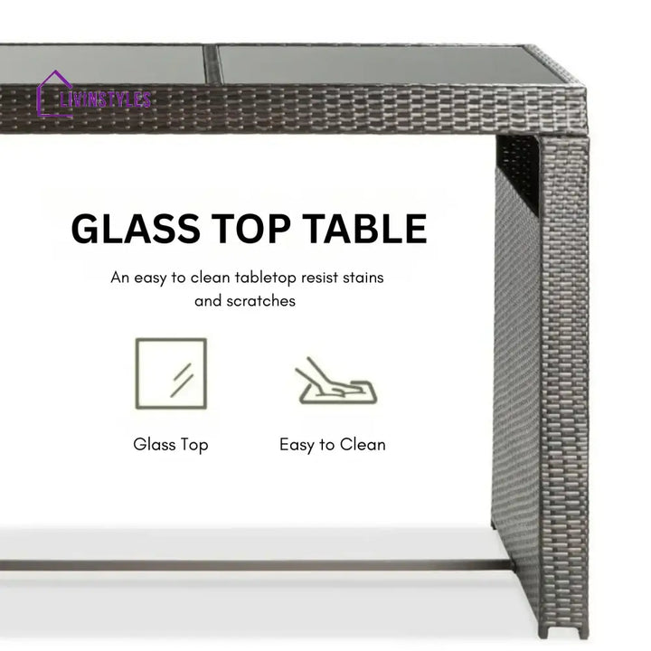 Asha 7-Piece Outdoor Rattan Wicker Bar Set with Glass Top Table - Bar Set