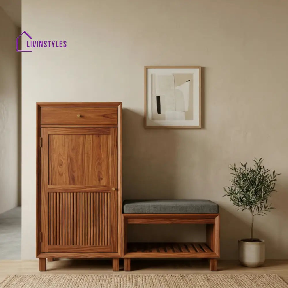 Asher Solid Wood Sheesham Shoe Rack (Honey Finish)