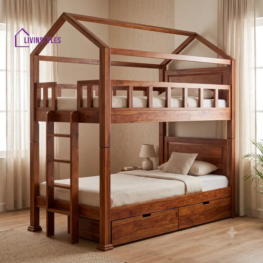 Ashwin Sheesham Wood Bunk Bed With Storage | Kids Bed
