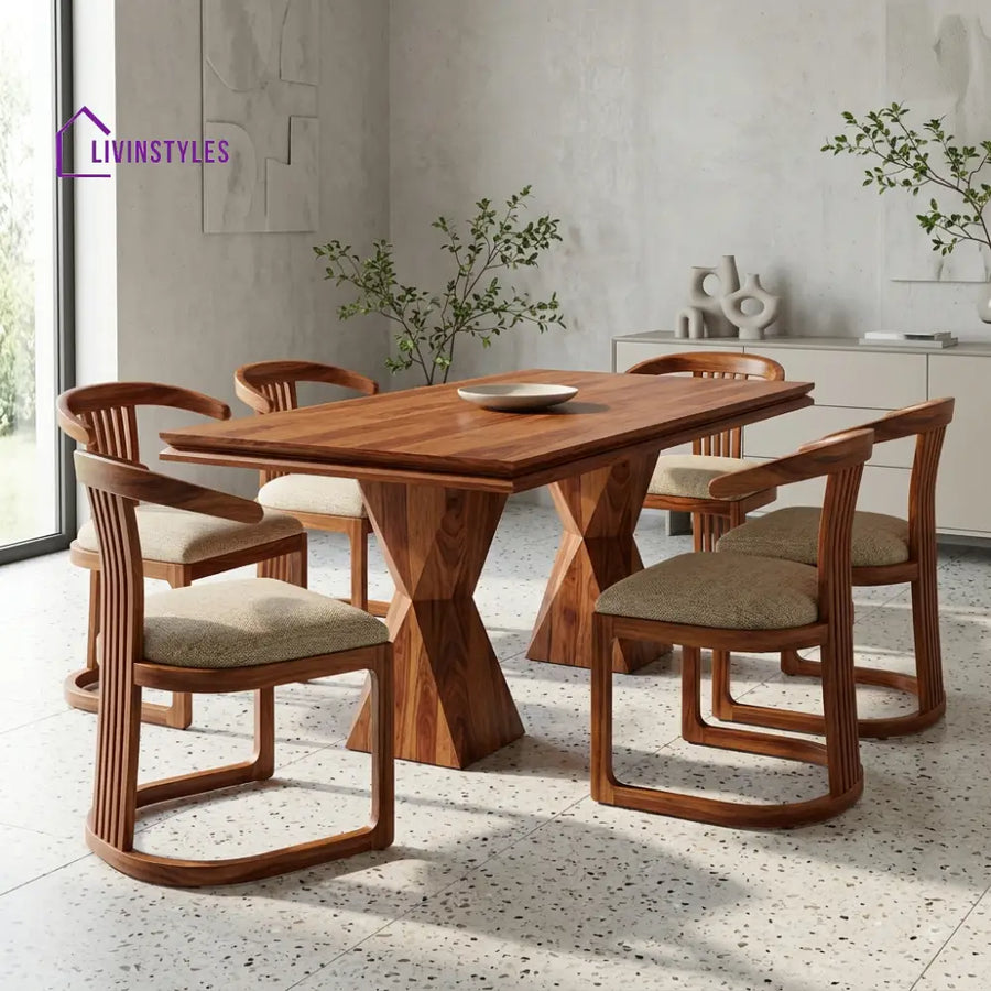 Ashwini Premium Wooden 6 Seater Dining Table Set