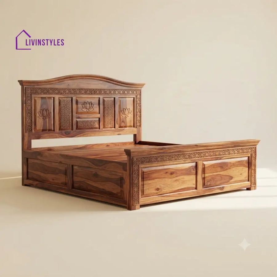 Ashwini Sheesham Wood Bed With Box Storage | Wooden Bed