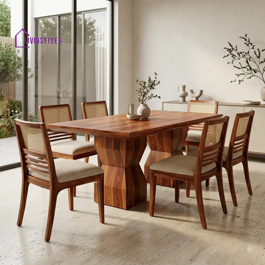 Asmitha Premium Wooden 6 Seater Dining Table Set