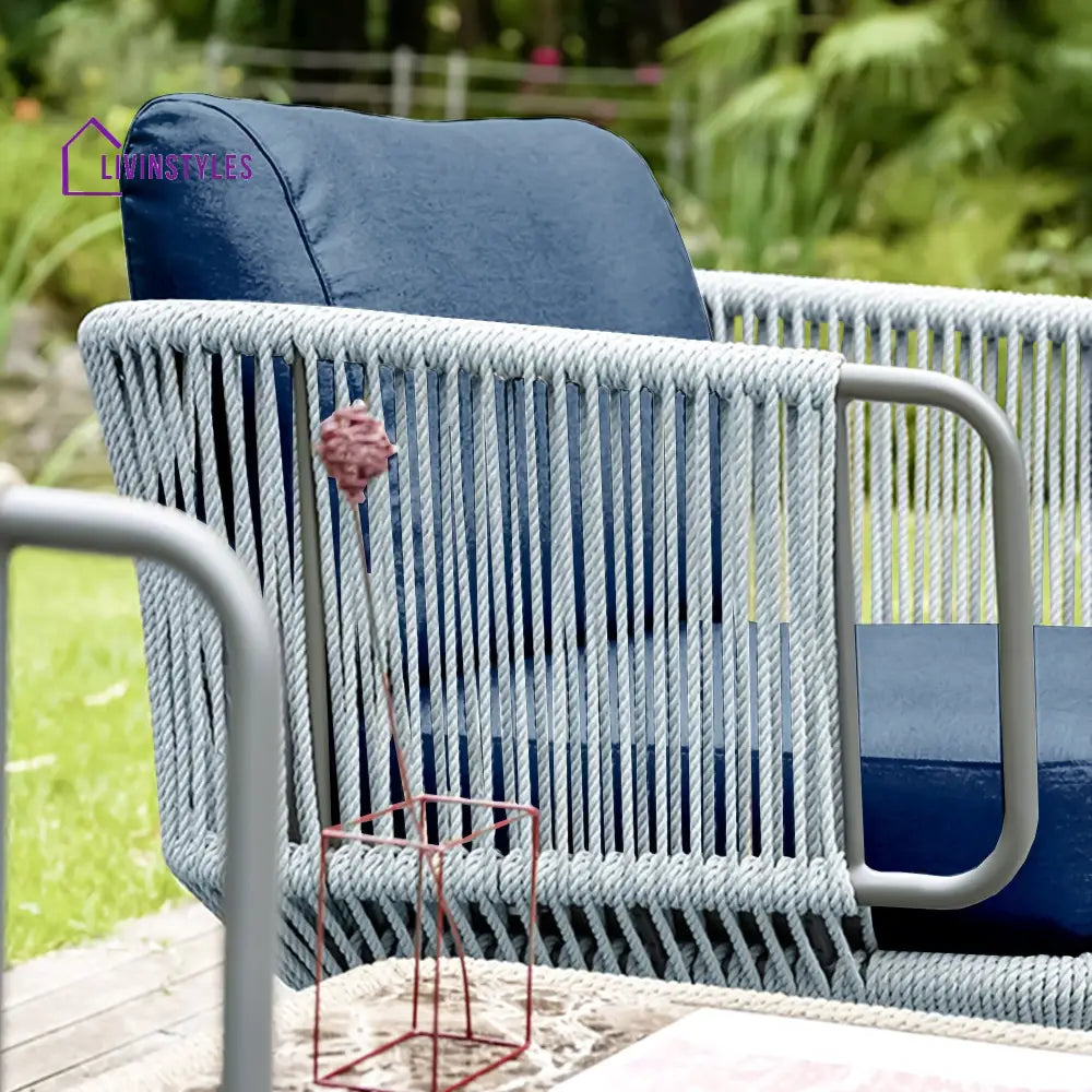 Astoir Outdoor Garden Balcony Sofa Set 3 Seater 2 Single Seater and 1 Center Table Set Braid & Rope (Grey-Blue) - Sofa