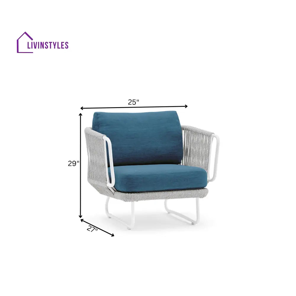 Astoir Outdoor Garden Balcony Sofa Set 3 Seater 2 Single Seater and 1 Center Table Set Braid & Rope (Grey-Blue) - Sofa