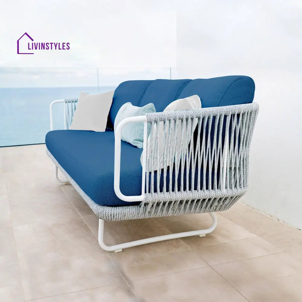 Astoir Outdoor Garden Balcony Sofa Set 3 Seater 2 Single Seater and 1 Center Table Set Braid & Rope (Grey-Blue) - Sofa