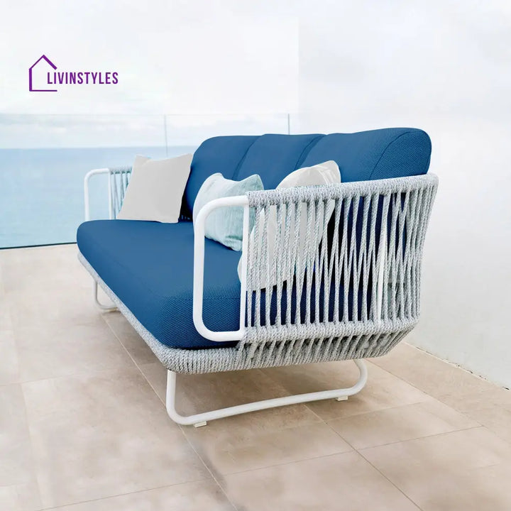 Astoir Outdoor Garden Balcony Sofa Set 3 Seater 2 Single Seater and 1 Center Table Set Braid & Rope (Grey-Blue) - Sofa