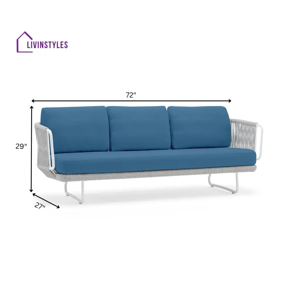 Astoir Outdoor Garden Balcony Sofa Set 3 Seater 2 Single Seater and 1 Center Table Set Braid & Rope (Grey-Blue) - Sofa