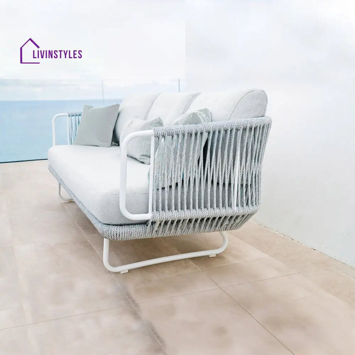 Astor Outdoor Garden Balcony Sofa Set 3 Seater 2 Single Seater and 1 Center Table Set Braid & Rope (Grey-Off White)